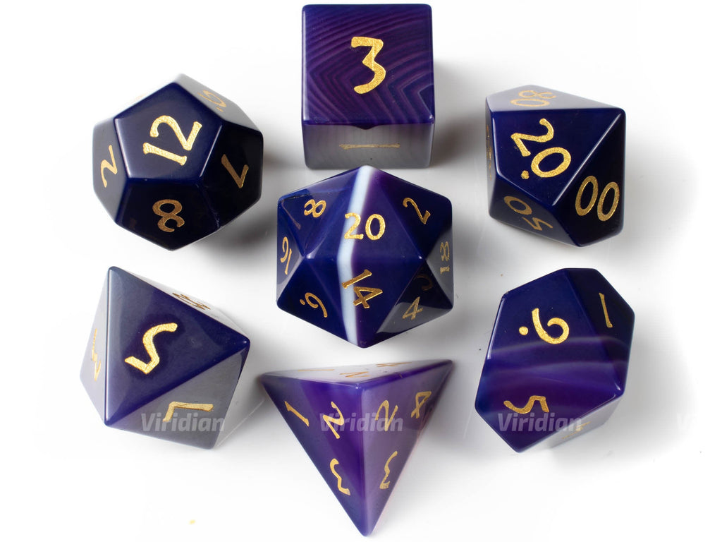 Purple Agate | Real Gemstone Dice Set (7) | Dungeons and Dragons (DnD) | Tabletop RPG Gaming