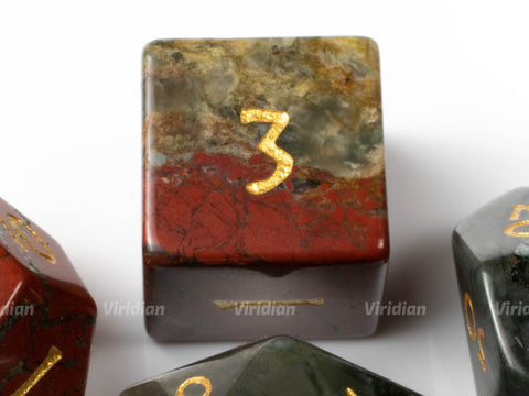 Blood Stone | Real Gemstone Dice Set (7) | Dungeons and Dragons (DnD) | Tabletop RPG Gaming