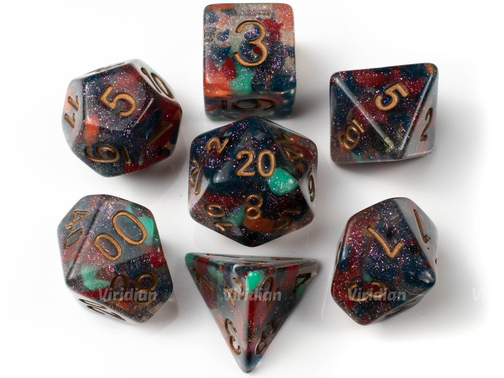 Paint Splatter | Multicolor Marbled Glittery Resin Dice Set (7) | Dungeons and Dragons (DnD)