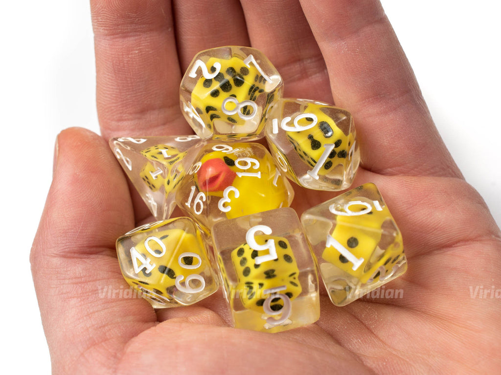 Dice Dynasty | Rubber Duck Inside Clear Resin Dice Set (7) | Dungeons and Dragons (DnD)