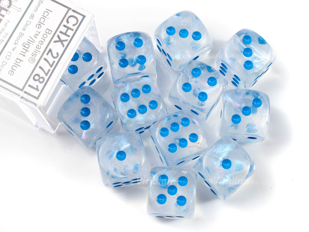 Borealis Icicle Luminary | D6 Block | White, Clear, Blue Iridescent | Chessex Dice Block (12)