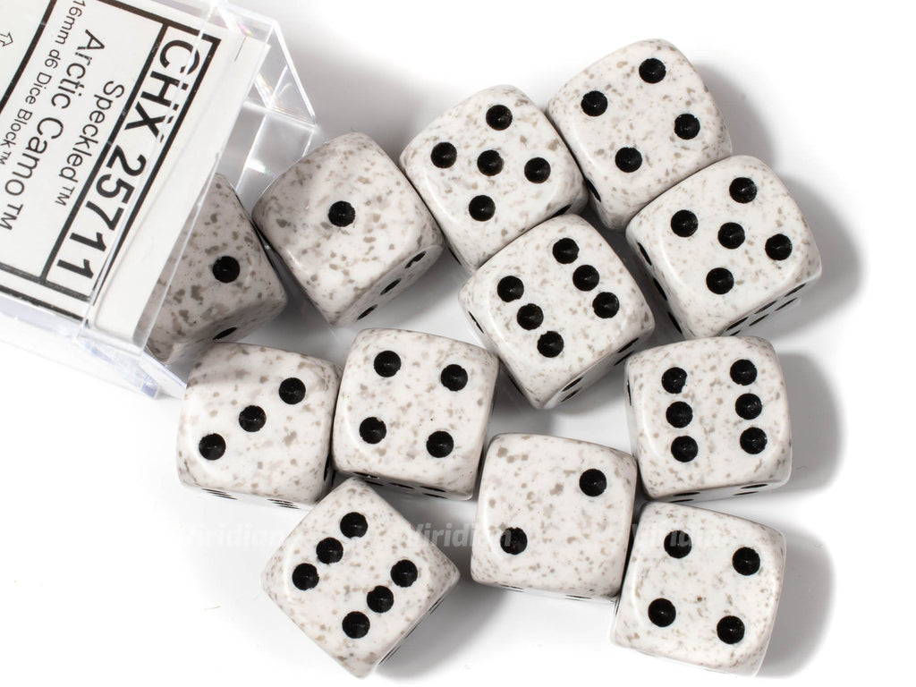 Speckled Arctic Camo | White & Gray | Chessex 16mm d6 Dice Block (12)