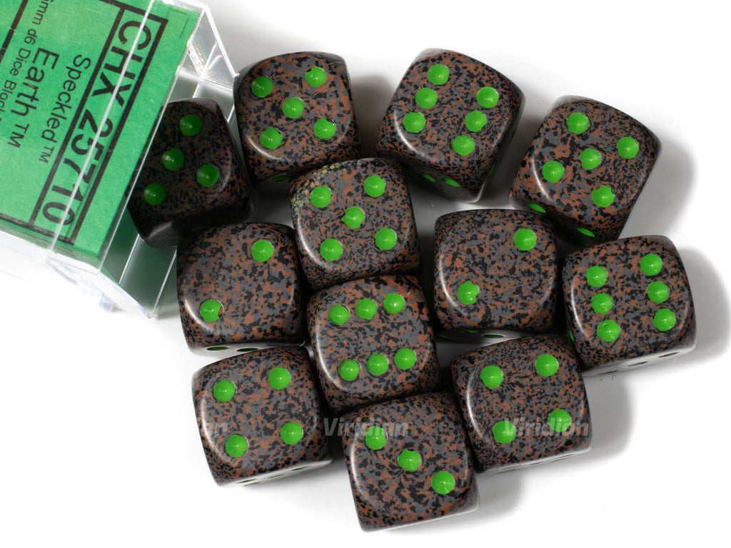 Speckled Earth | Gray & Green | Chessex 16mm d6 Dice Block (12)