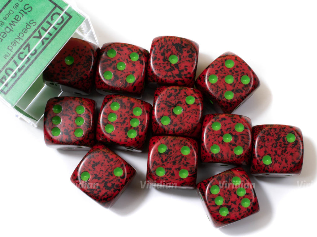 Speckled Strawberry | Green & Red | Chessex 16mm d6 Dice Block (12)