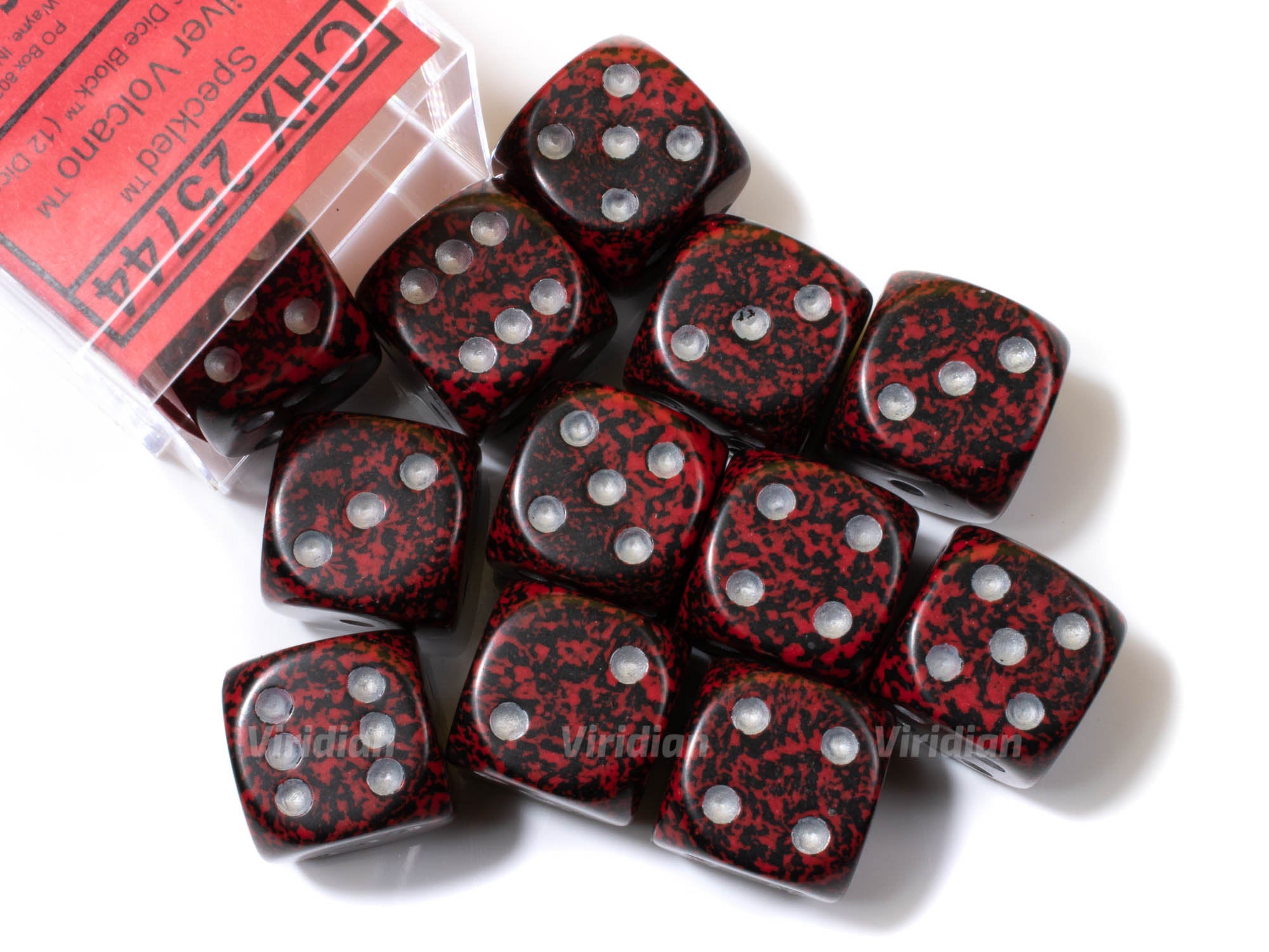 Speckled Silver Volcano | Black & Red | D6 Block | Chessex Dice (12)