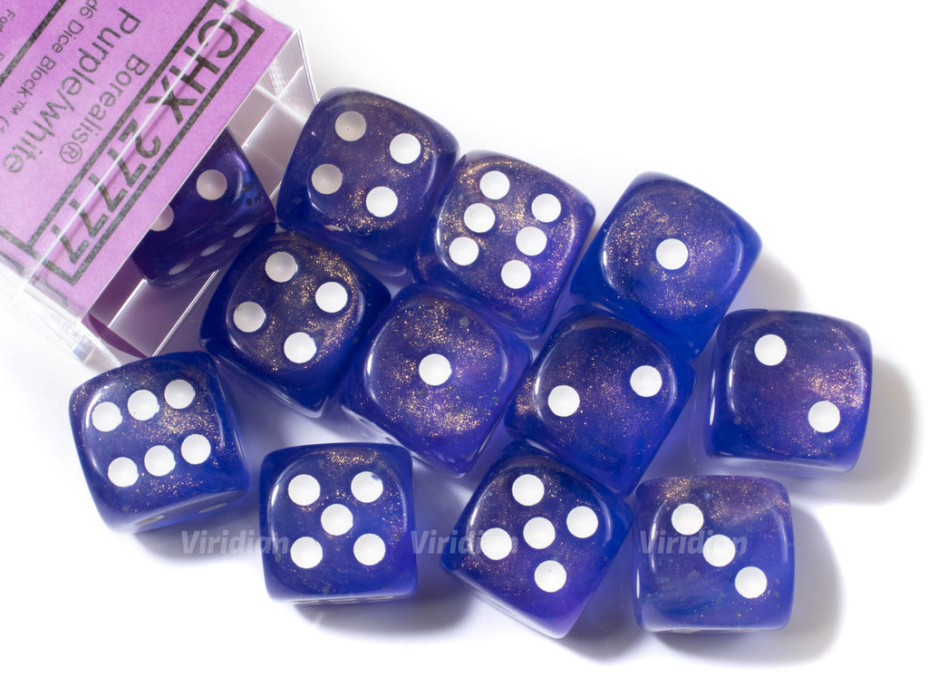 Borealis Purple & White Luminary | D6 Block | Chessex Dice Block (12)