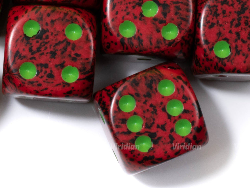 Speckled Strawberry | Green & Red | Chessex 16mm d6 Dice Block (12)