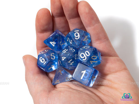 Shimmering Sea | Blue Glittery Acrylic Dice Set (7) | Dungeons and Dragons (DnD)