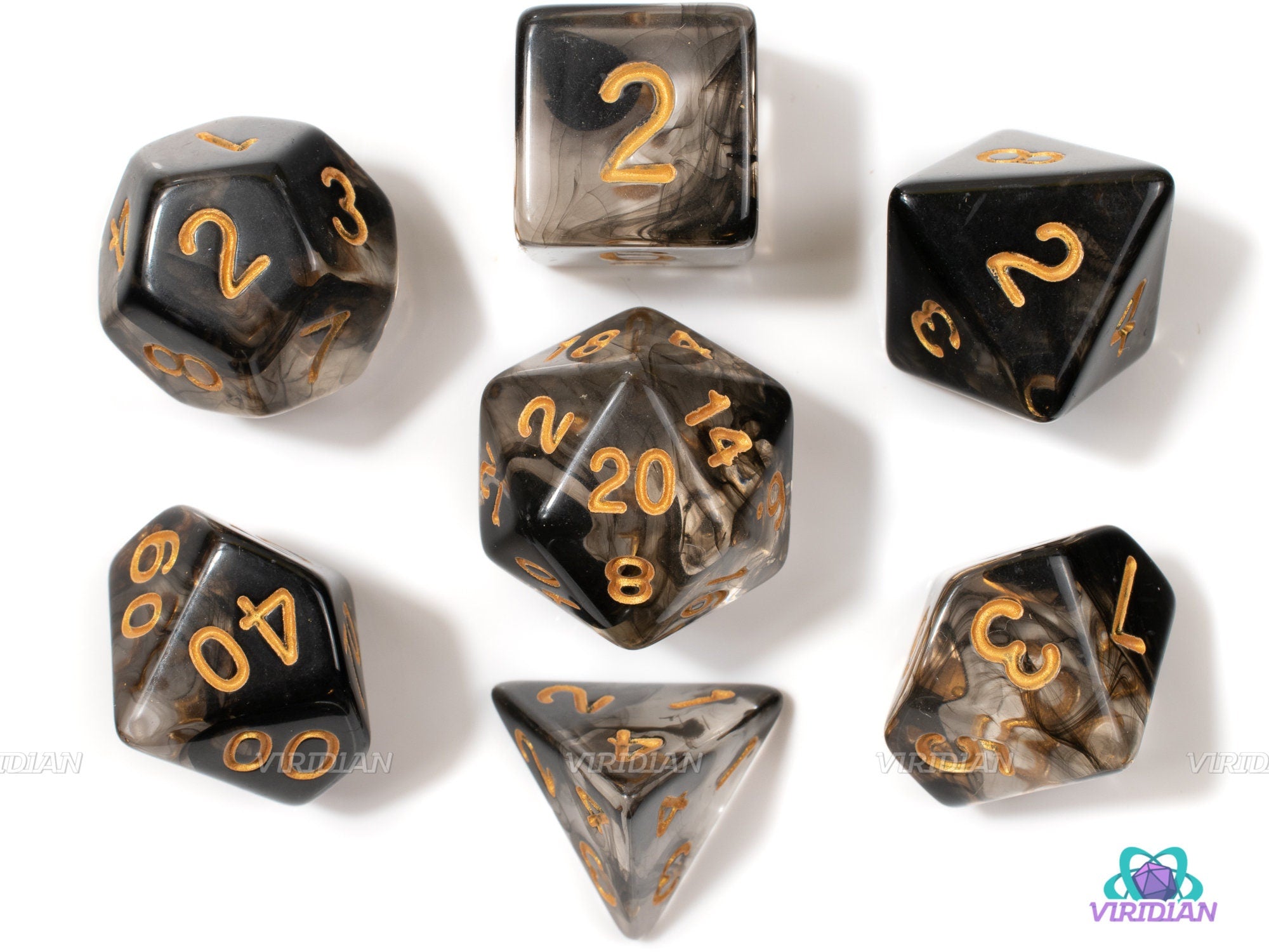 Octopus Ink | Black & Clear Acrylic Dice Set (7) | Dungeons and Dragons (DnD)