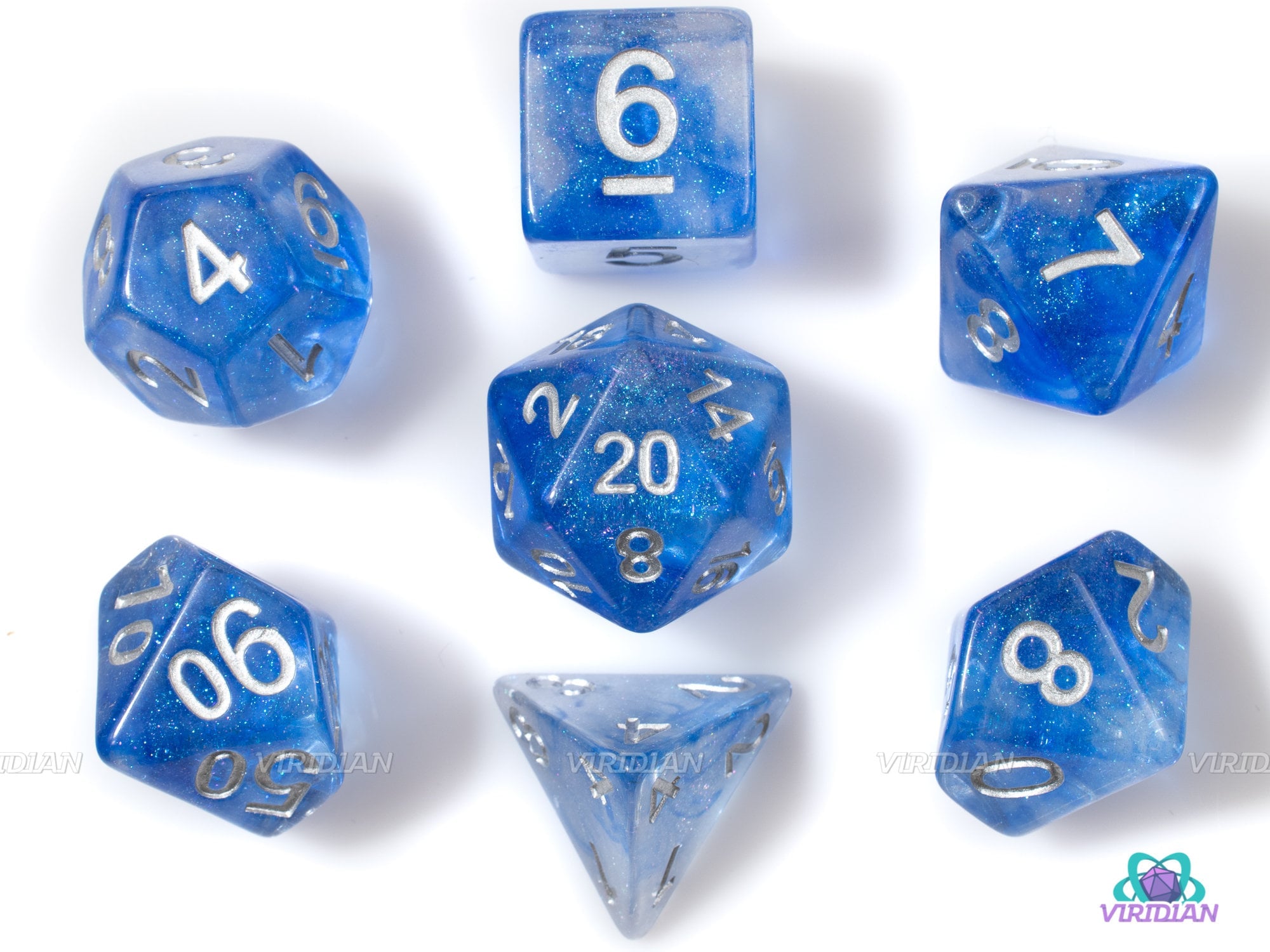 Shimmering Sea | Blue Glittery Acrylic Dice Set (7) | Dungeons and Dragons (DnD)