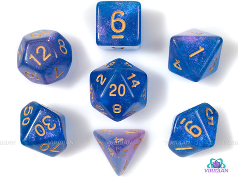 Synthwave | Blue, Pink Glitter Acrylic Dice Set (7) | Dungeons and Dragons (DnD)