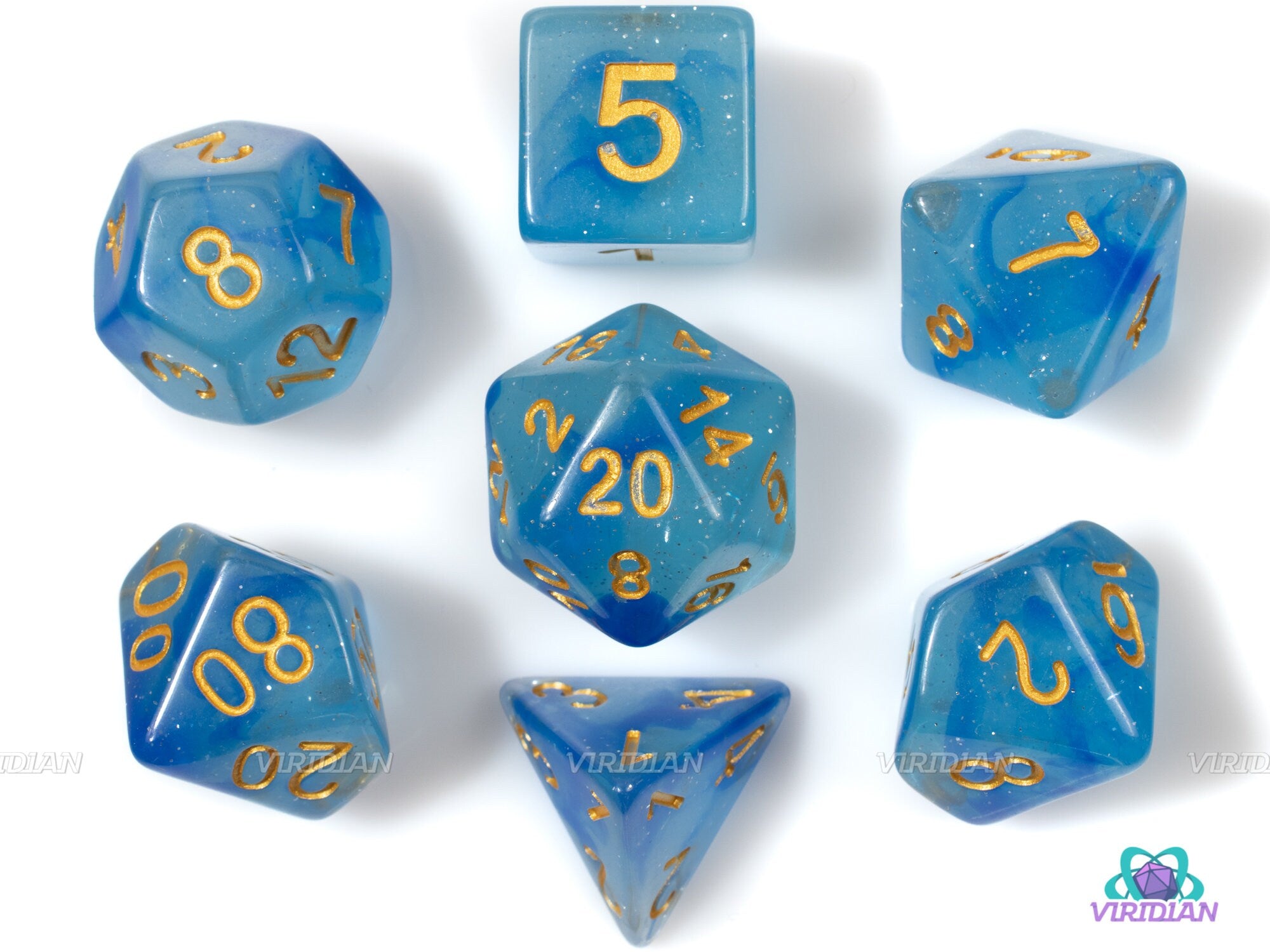 Magician's Cap | Deep Blue Glitter Acrylic Dice Set (7) | Dungeons and Dragons (DnD)