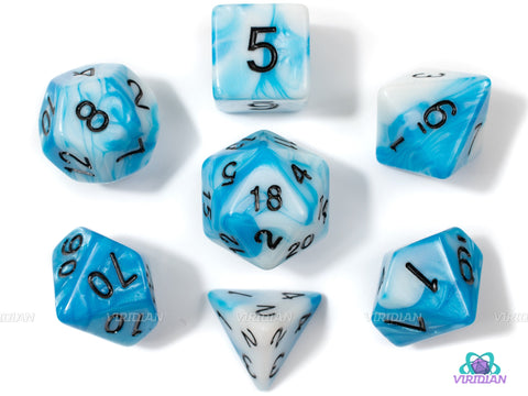 Ice Breath | Sky Blue & White Swirl Acrylic Dice Set (7) | RPG Tabletop Gaming