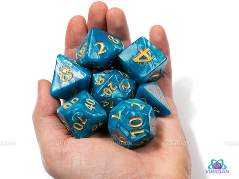 Blue Whale | Giant Tropical Blue Swirl Acrylic Dice Set (7) | Dungeons and Dragons (DnD)
