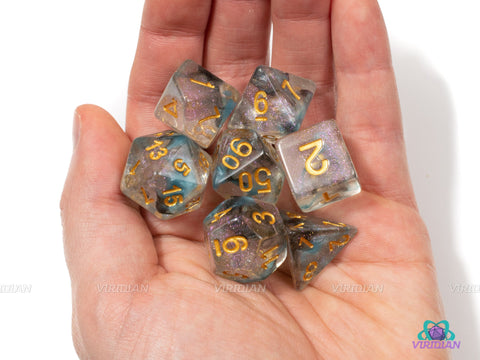 Invisible Stalker | Clear, Blue, Black Iridescent Acrylic Dice Set (7) | Dungeons and Dragons (DnD)