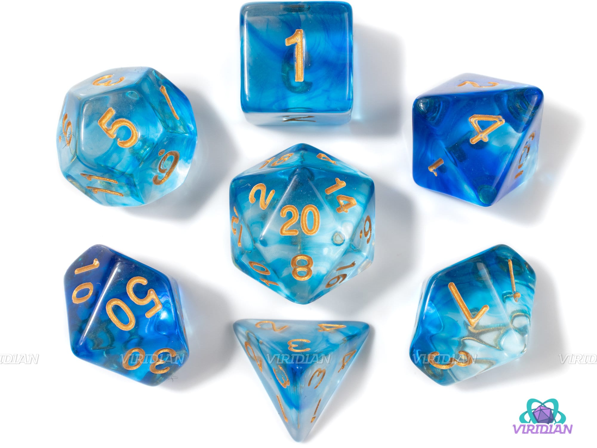 Holy Water | Blue & Clear Dice Set (7) | Dice Set (7) | Dungeons and Dragons (DnD) | Critical Role
