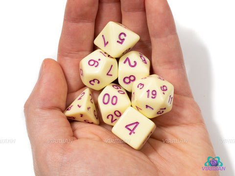 Purple Eggnog | Yellow Pastel Acrylic Dice Set (7) | Dungeons and Dragons (DnD)