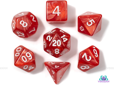 Red Popsicle  | Pearled Red Swirled Acrylic Dice Set (7) | Dungeons and Dragons (DnD)