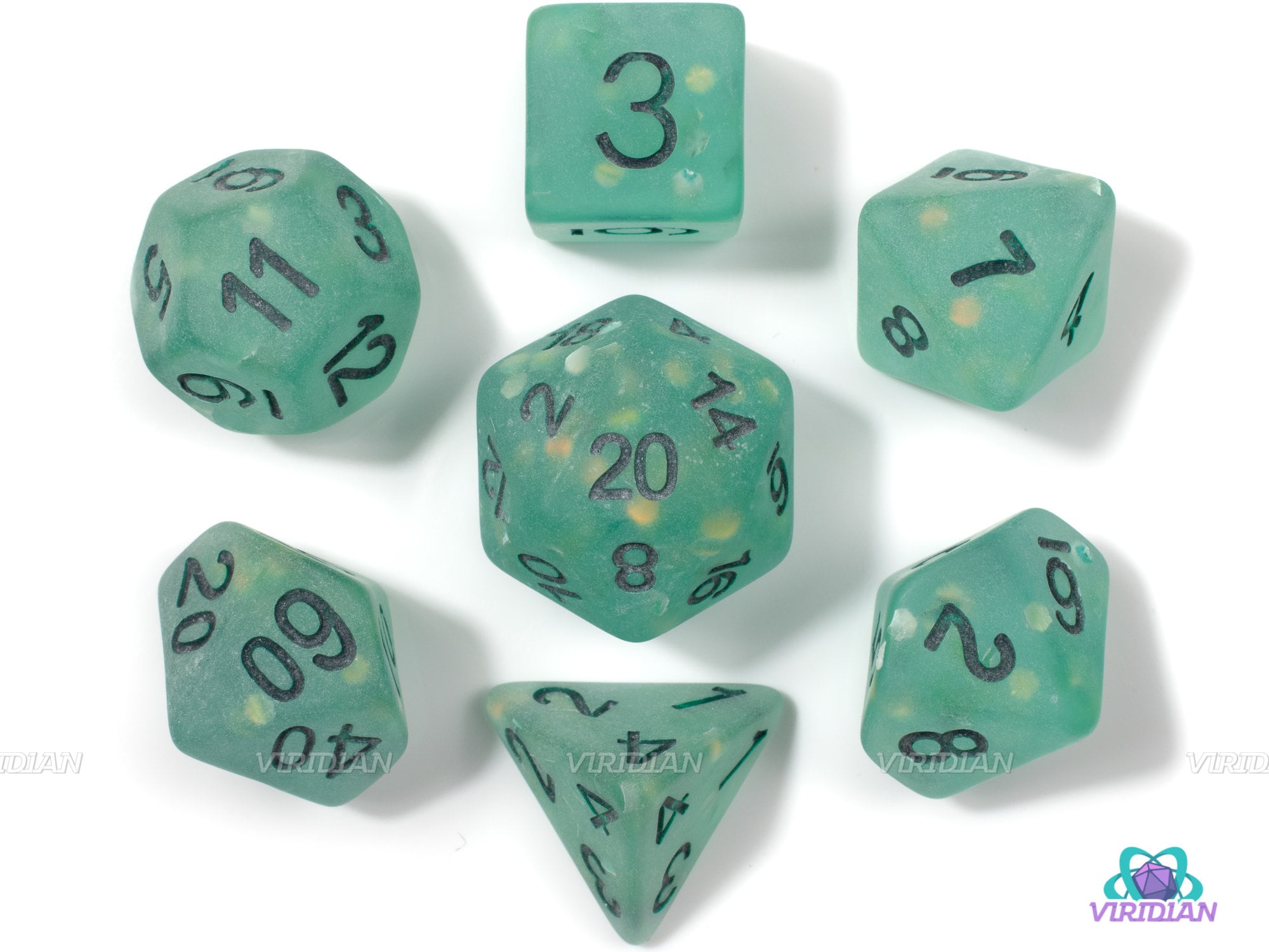 Matte Hologram | Unpolished Green-Blue w Reflectors | Resin Dice Set (7) | Dungeons and Dragons (DnD)