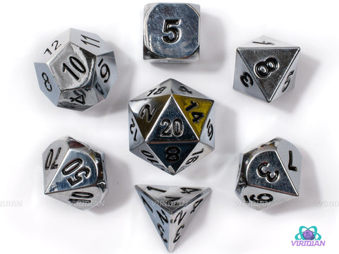 Polished Armor | Shiny Silver Metal Dice Set (7) | Dungeons and Dragons (DnD) | Tabletop RPG Gaming